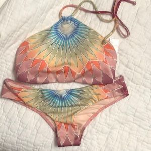 Multi-colored halter bikini